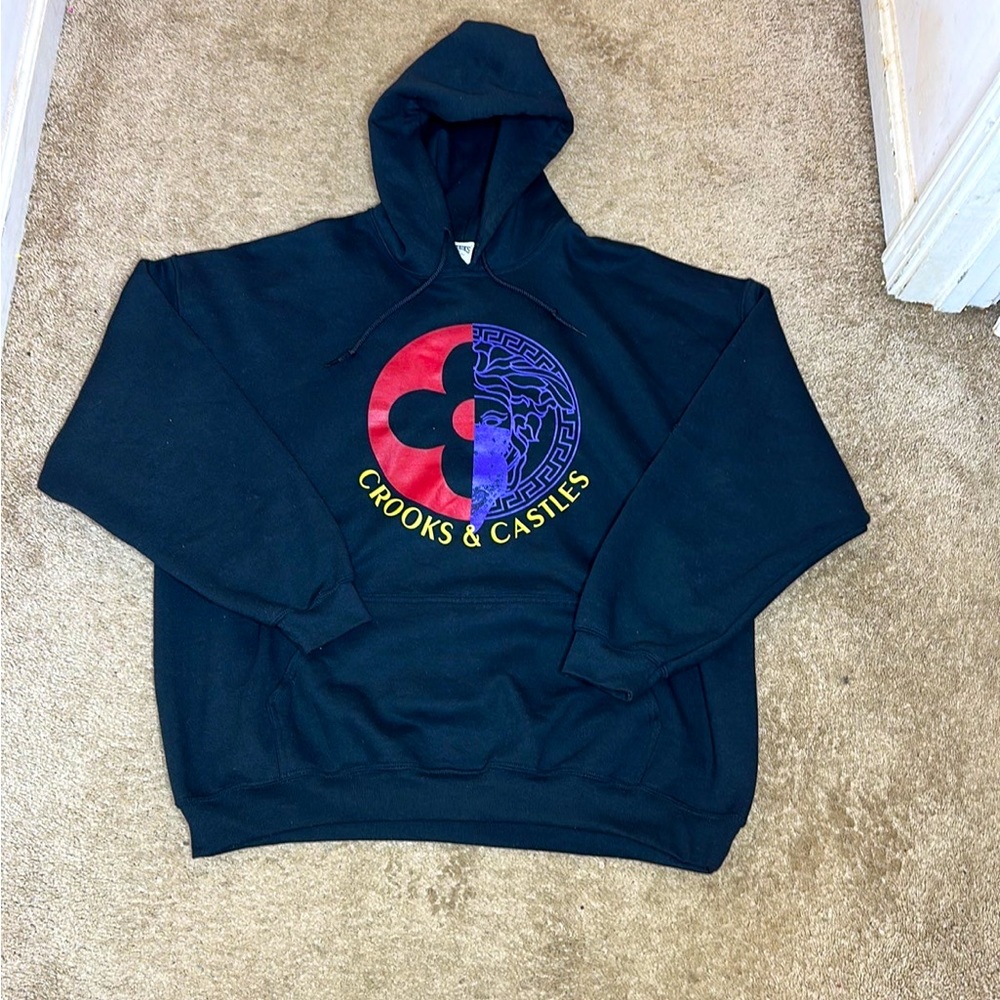 Crooks & Castles Mens Black Long Sleeves Comfort Pullover Hoodie Size Large